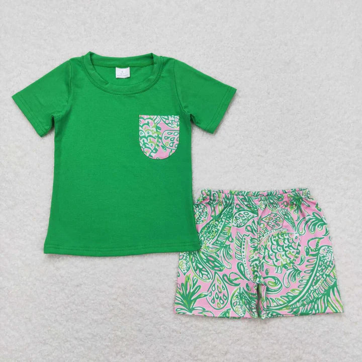 Pink floral green short set pre MAY 24