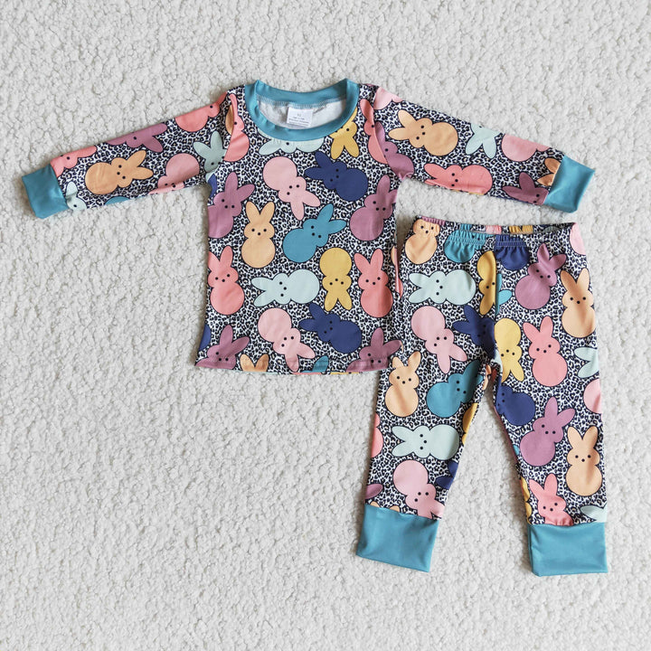 Teal cuff bunny pjs   - JAN 25