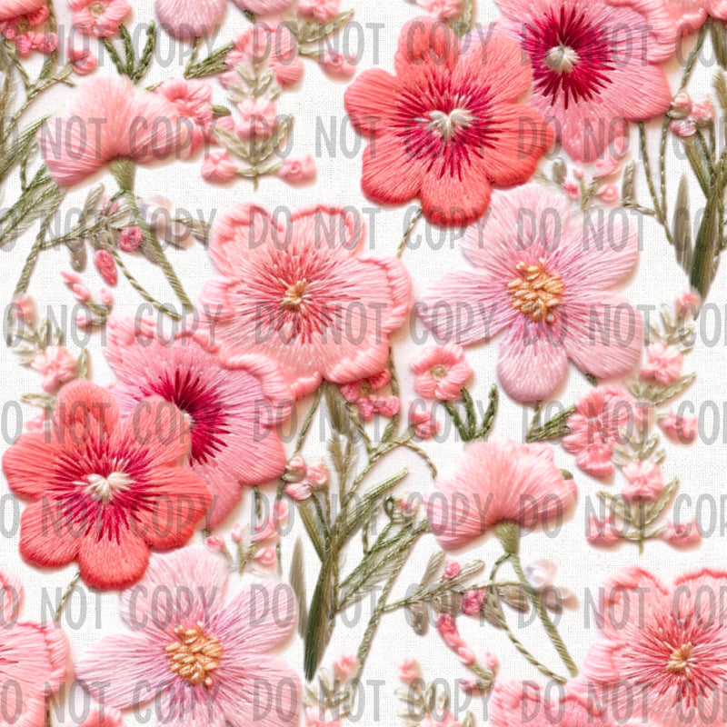 RUSH EMBROIDERY CORAL AND PINK FLOWERS