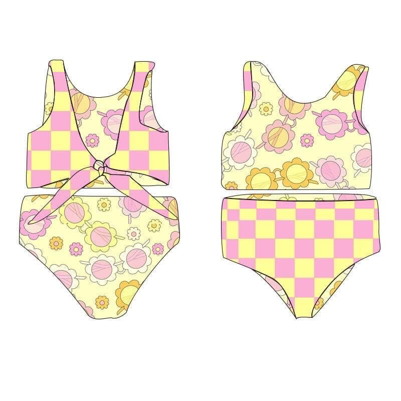 Pre order pink and yellow checker reversible swim - mid March delivery